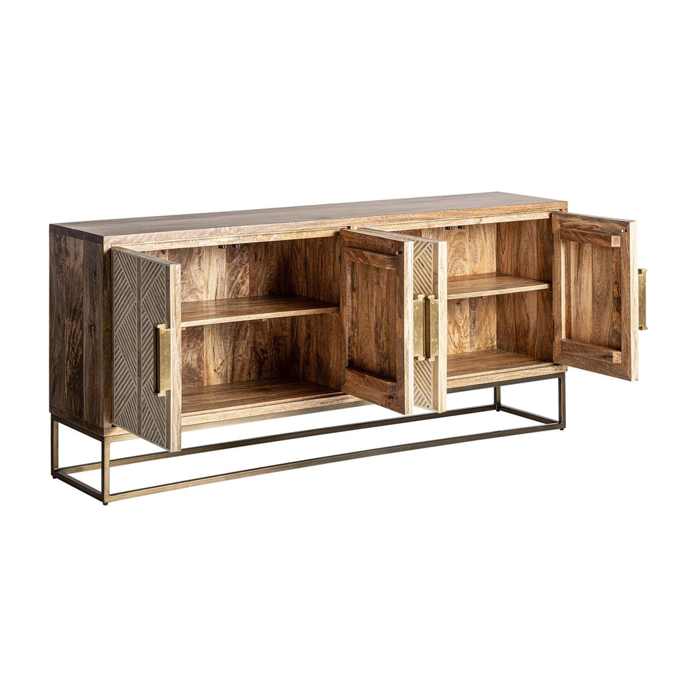 Carson Solid Mango wood Sideboard with 4 Door in Natural Finish
