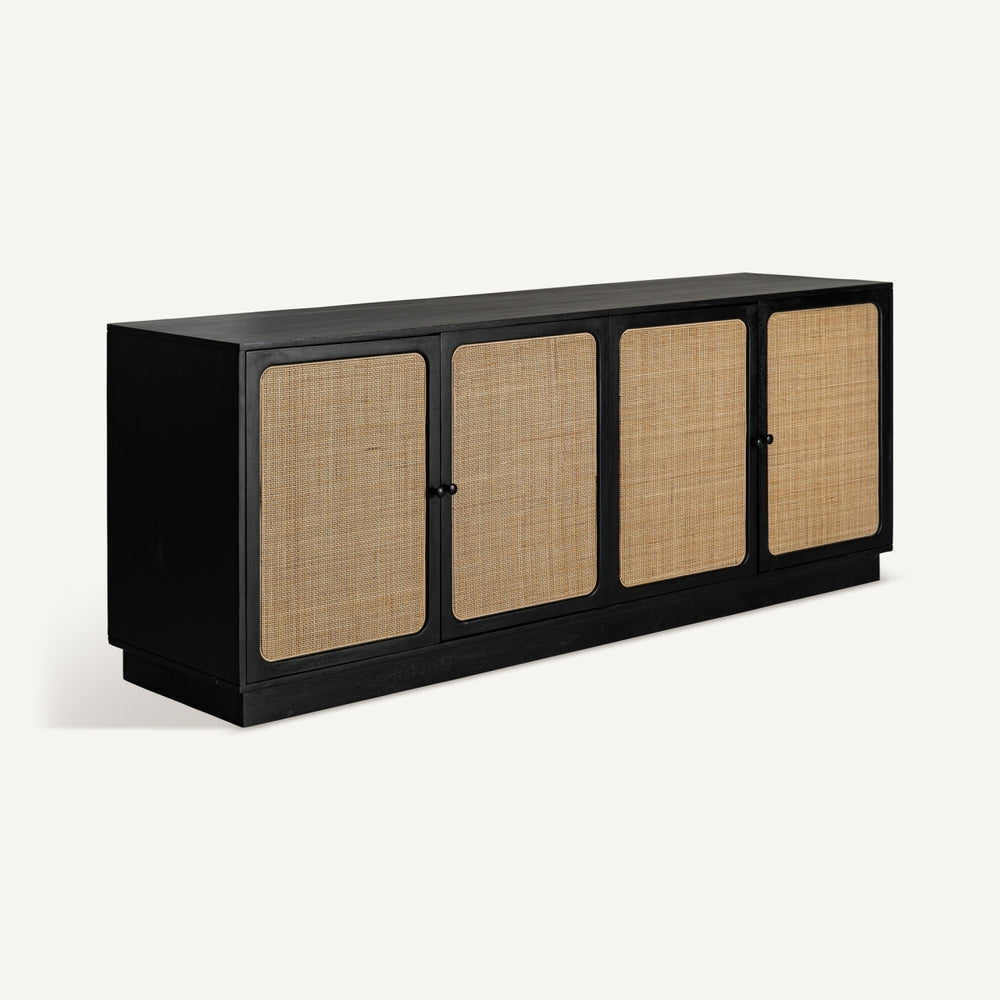 Daisen Solid Mango wood Sideboard with 4 Door in Black Finish
