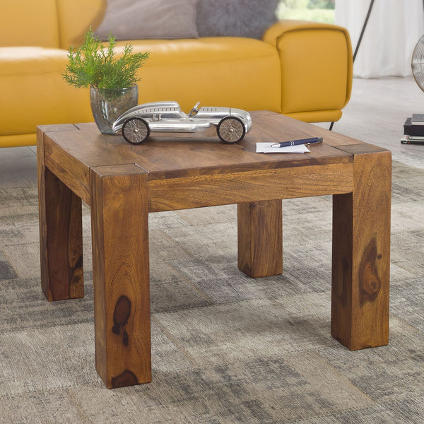 Solid Wood Sheesham Small Center Table With Grooves On The Top