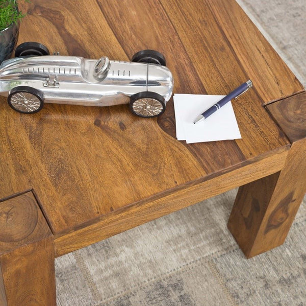 Solid Wood Sheesham Small Center Table With Grooves On The Top