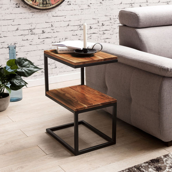 Biren Solid Wood Side Table (Natural & Black Finish)