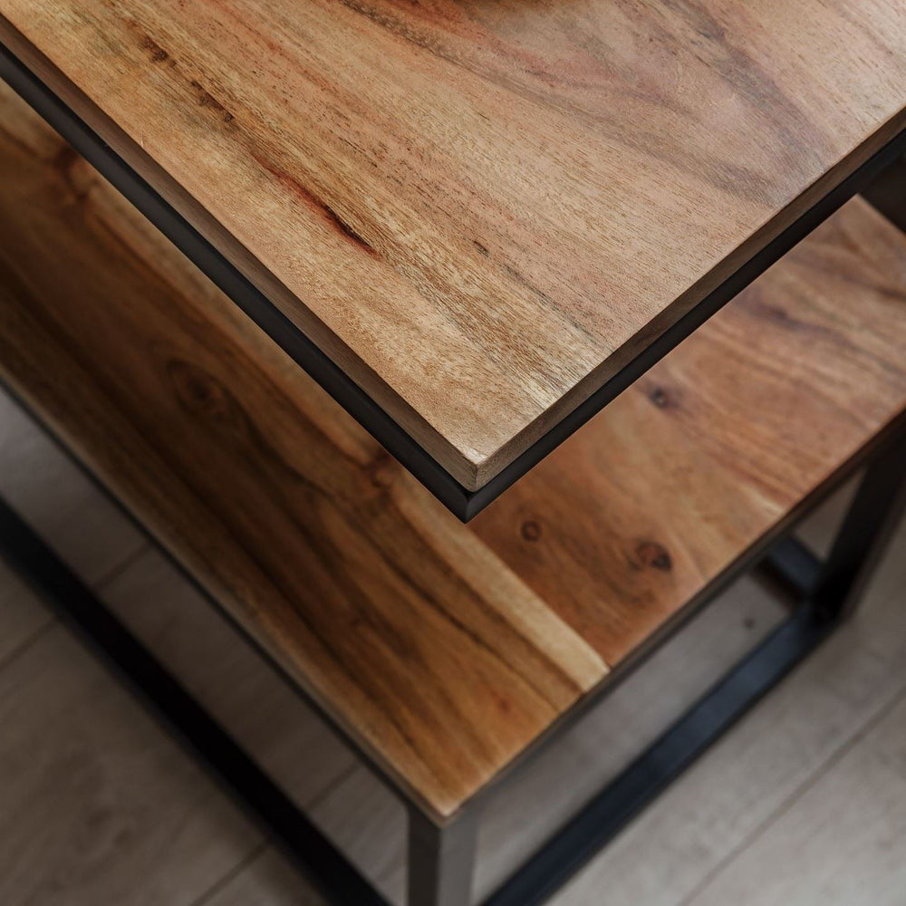 Biren Solid Wood Side Table (Natural & Black Finish)