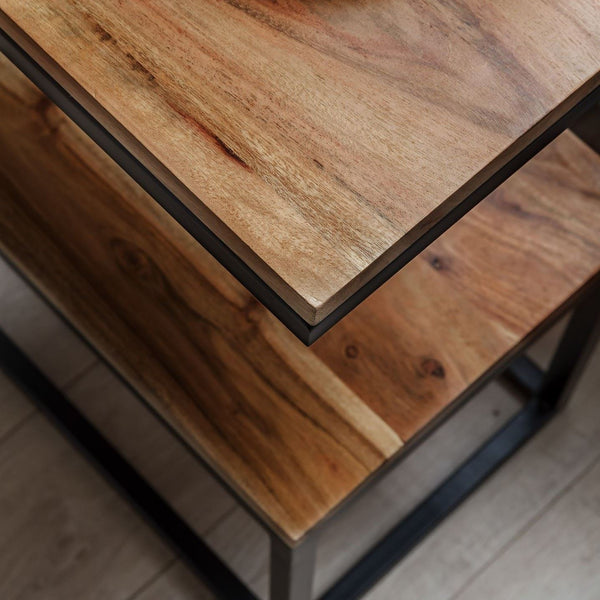 Biren Solid Wood Side Table (Natural & Black Finish)