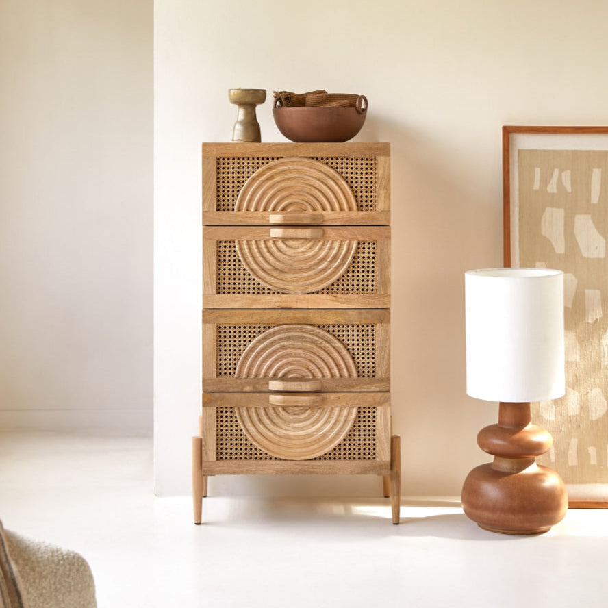 Galatea Solid Mango Wood Chest of Drawer With 4 Drawer in Natural Finish