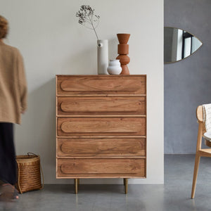 Astrid Solid Acacia Wood Chest of Drawer With 5 Drawer in Natural Finish