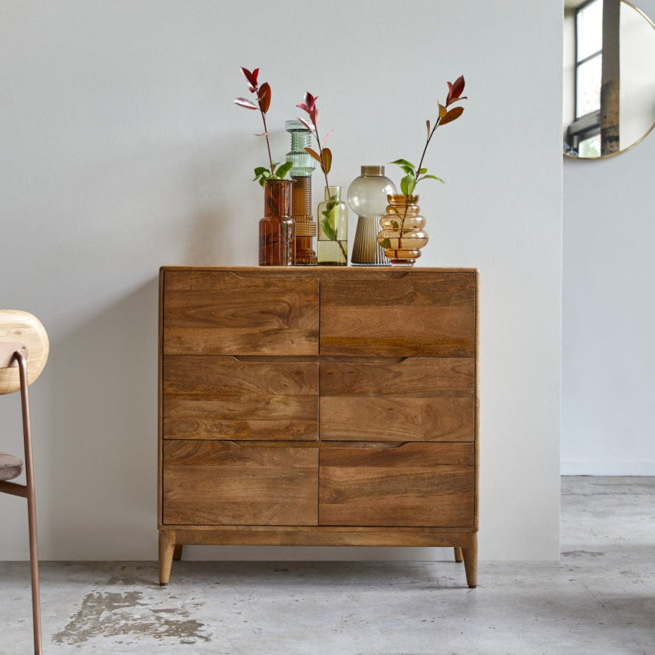 Enkel Solid mango wood Chest of drawer with 6 Drawer in Natural Finish