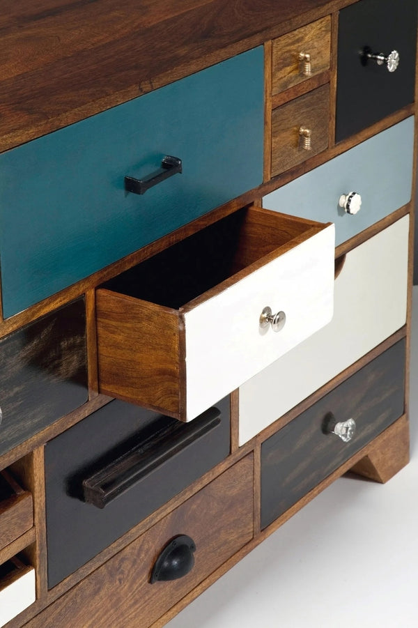 Wonderland Solid Mango Wood Chest of Drawer With Multicolor Drawer in Natural Finish