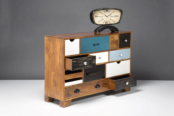 Wonderland Solid Mango Wood Chest of Drawer With Multicolor Drawer in Natural Finish