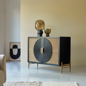 Galatea Solid Mango wood Cabinet with 2 Door in Black Finish