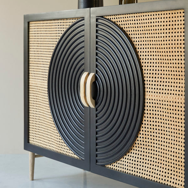 Galatea Solid Mango wood Cabinet with 2 Door in Black Finish