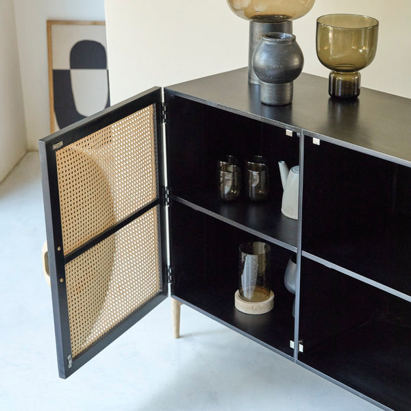 Galatea Solid Mango wood Cabinet with 2 Door in Black Finish