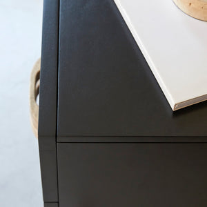 Galatea Solid Mango wood and rattan bedside table in Black Finish