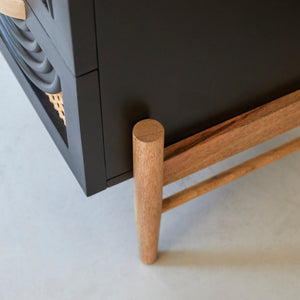 Galatea Solid Mango wood and rattan bedside table in Black Finish