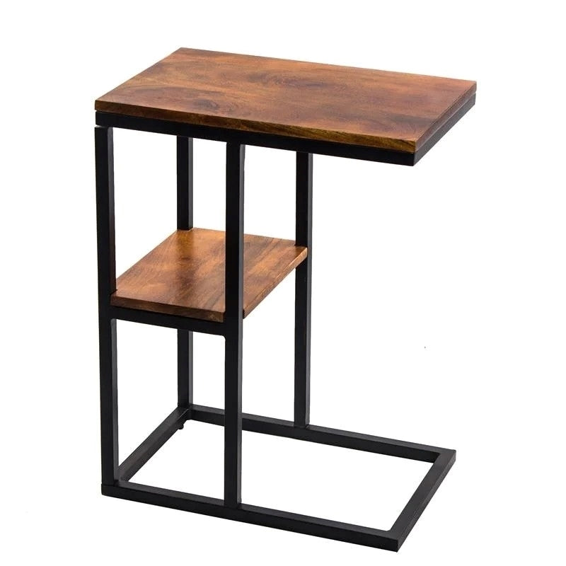The Urban Port 12" Modern Wood Accent Table with Lower Shelf in Brown