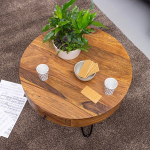 Solid Wood Sheesham Four V Iron Center Table