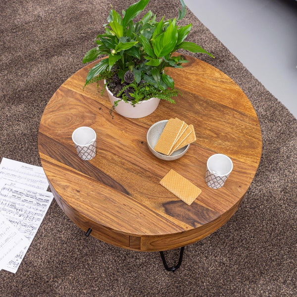 Solid Wood Sheesham Four V Iron Center Table