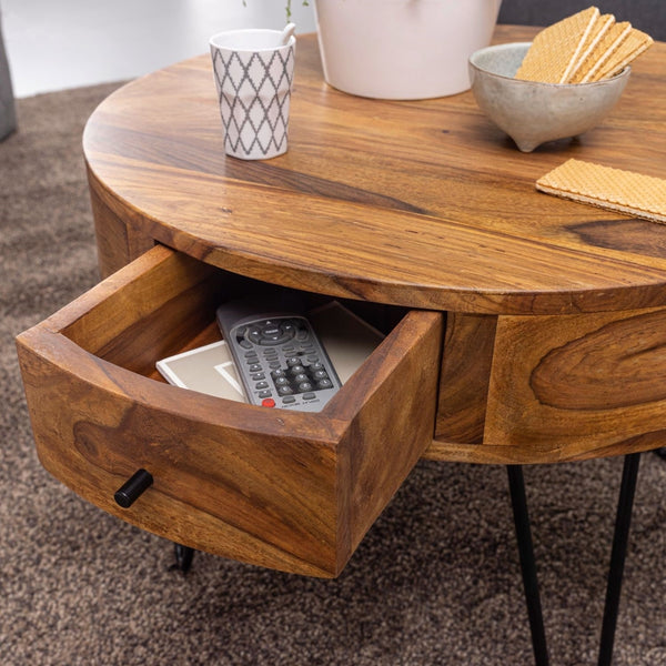 Solid Wood Sheesham Four V Iron Center Table