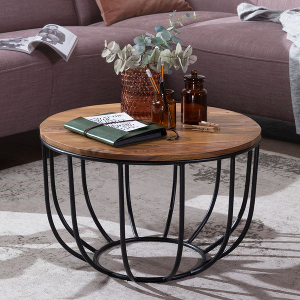 Solid Wood Sheesham Center Table With Iron Frame