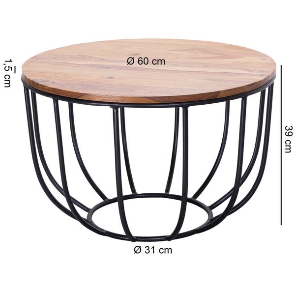 Solid Wood Sheesham Center Table With Iron Frame
