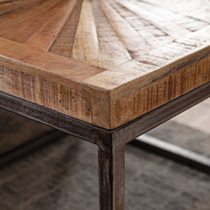 Solid Wood And Iron Side Table With Many Strips On The Top