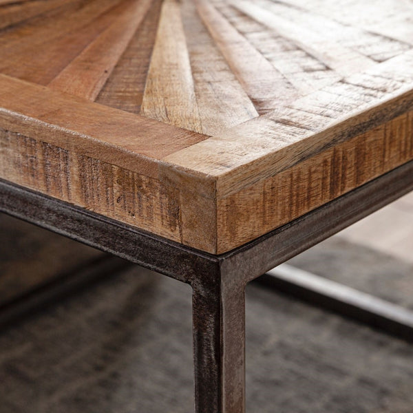 Solid Wood And Iron Side Table With Many Strips On The Top