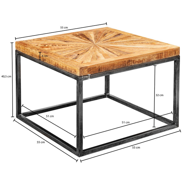 Solid Wood And Iron Side Table With Many Strips On The Top