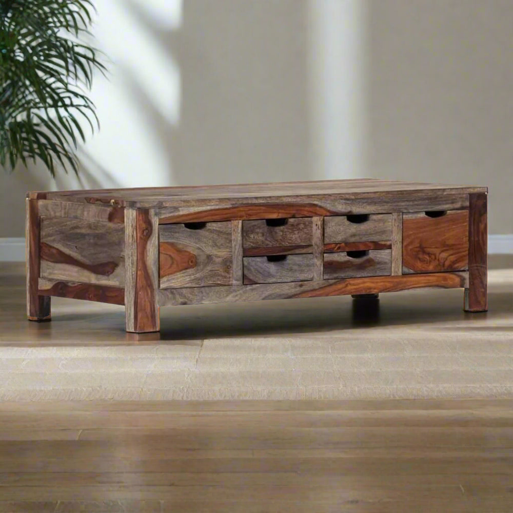 Solid Wood Sheesham Coffee Table With 6 Drawers