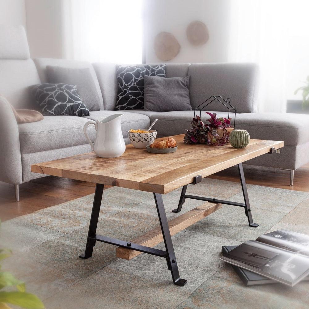 Solid Wood Coffee Table With Iron And Heavy Top