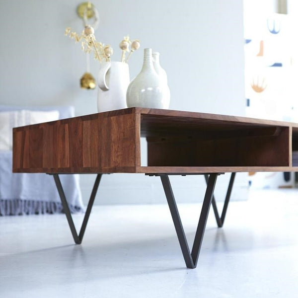 Solid Wood Sheesham Metric Coffee Table With 2 Open Shalves