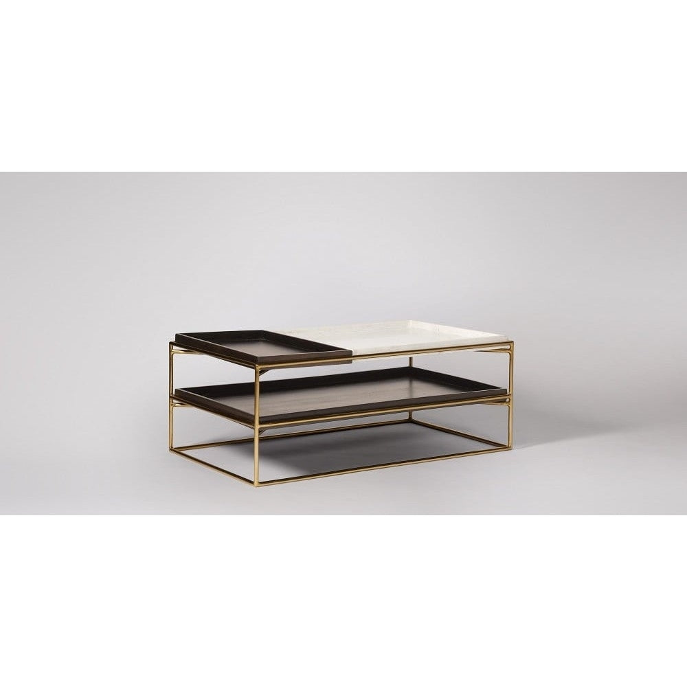 Solid Wood and Iron Coffee Table With Marble And Wood On the Top