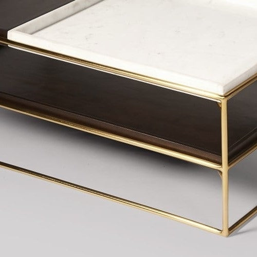 Solid Wood and Iron Coffee Table With Marble And Wood On the Top