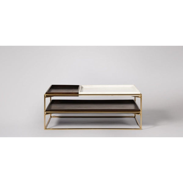 Solid Wood and Iron Coffee Table With Marble And Wood On the Top