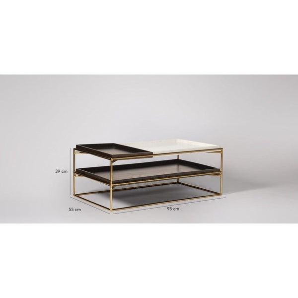 Solid Wood and Iron Coffee Table With Marble And Wood On the Top