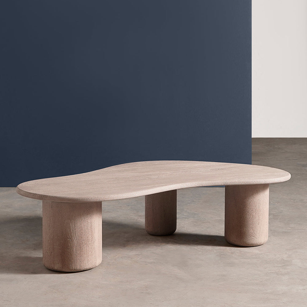 Hima Solid Wood Coffee Table in wood sandblasted grey Finish