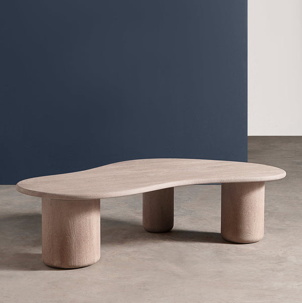 Hima Solid Wood Coffee Table in wood sandblasted grey Finish