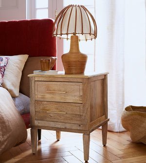 Poly Solid Wood Bed Side Table in natural wood Finish