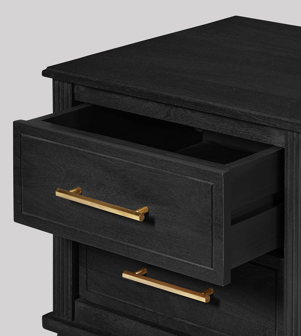 Poly Solid Wood Bed Side Table in wood stained black Finish