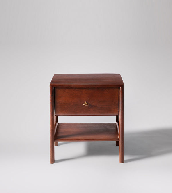 Lieaf Solid Wood Bed Side Table in Dark brown Finish