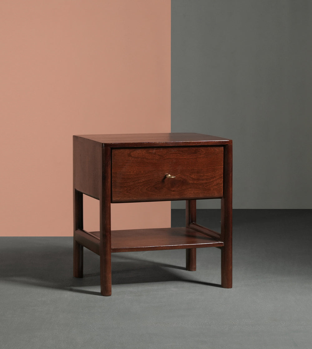 Lieaf Solid Wood Bed Side Table in Dark brown Finish