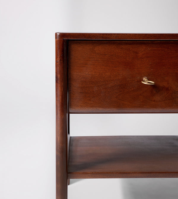 Lieaf Solid Wood Bed Side Table in Dark brown Finish