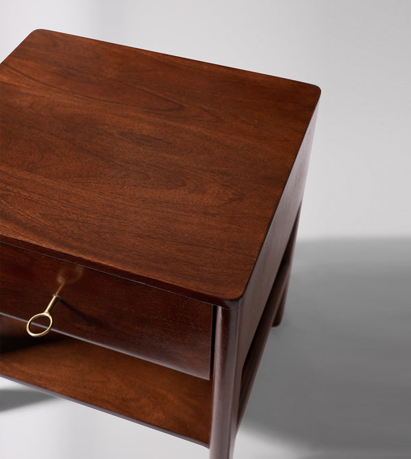 Lieaf Solid Wood Bed Side Table in Dark brown Finish