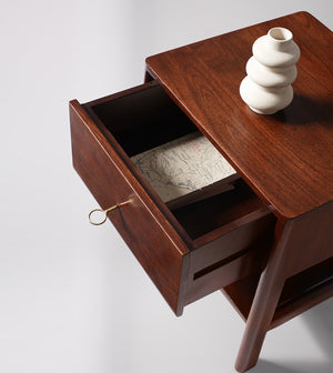 Lieaf Solid Wood Bed Side Table in Dark brown Finish