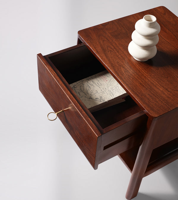 Lieaf Solid Wood Bed Side Table in Dark brown Finish