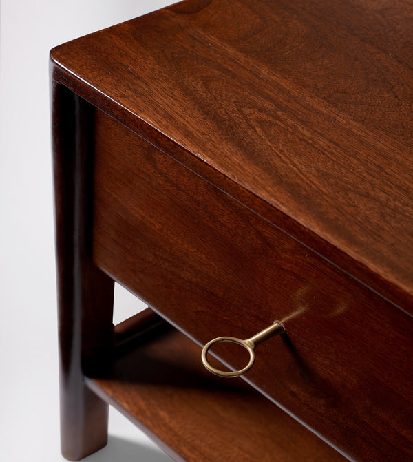 Lieaf Solid Wood Bed Side Table in Dark brown Finish