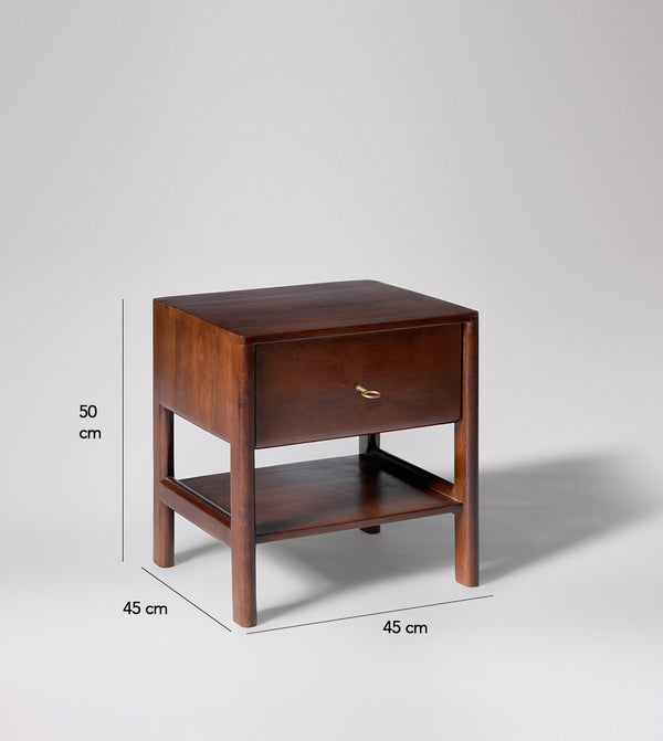 Lieaf Solid Wood Bed Side Table in Dark brown Finish