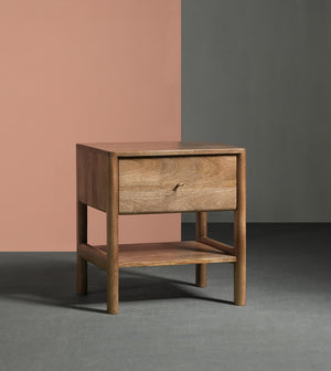 Lieaf Solid Wood Bed Side Table in Natural Finish