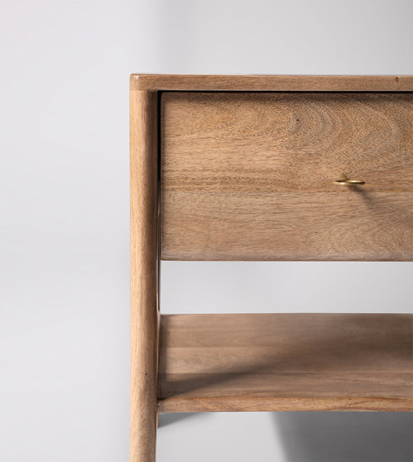 Lieaf Solid Wood Bed Side Table in Natural Finish