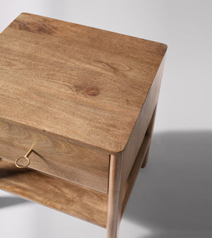 Lieaf Solid Wood Bed Side Table in Natural Finish