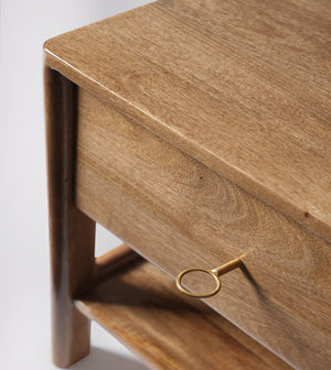 Lieaf Solid Wood Bed Side Table in Natural Finish