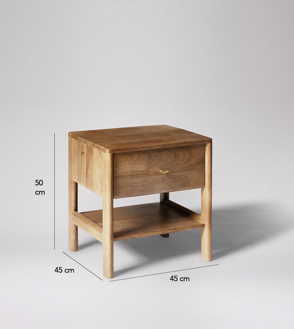 Lieaf Solid Wood Bed Side Table in Natural Finish